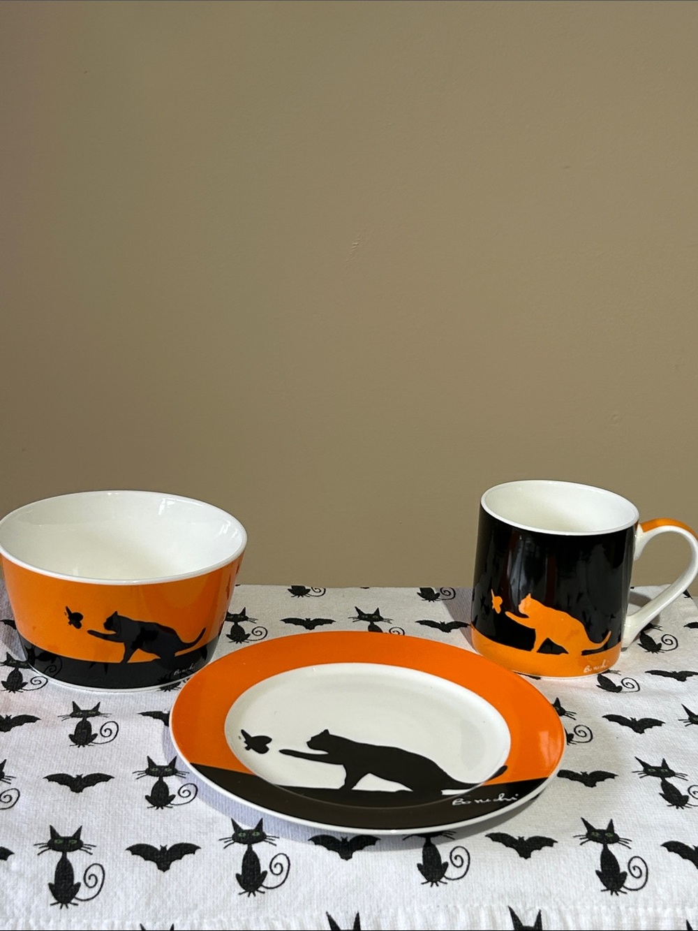 Stokes Cat Dinnerware Set - 3-Piece, Black & Orange